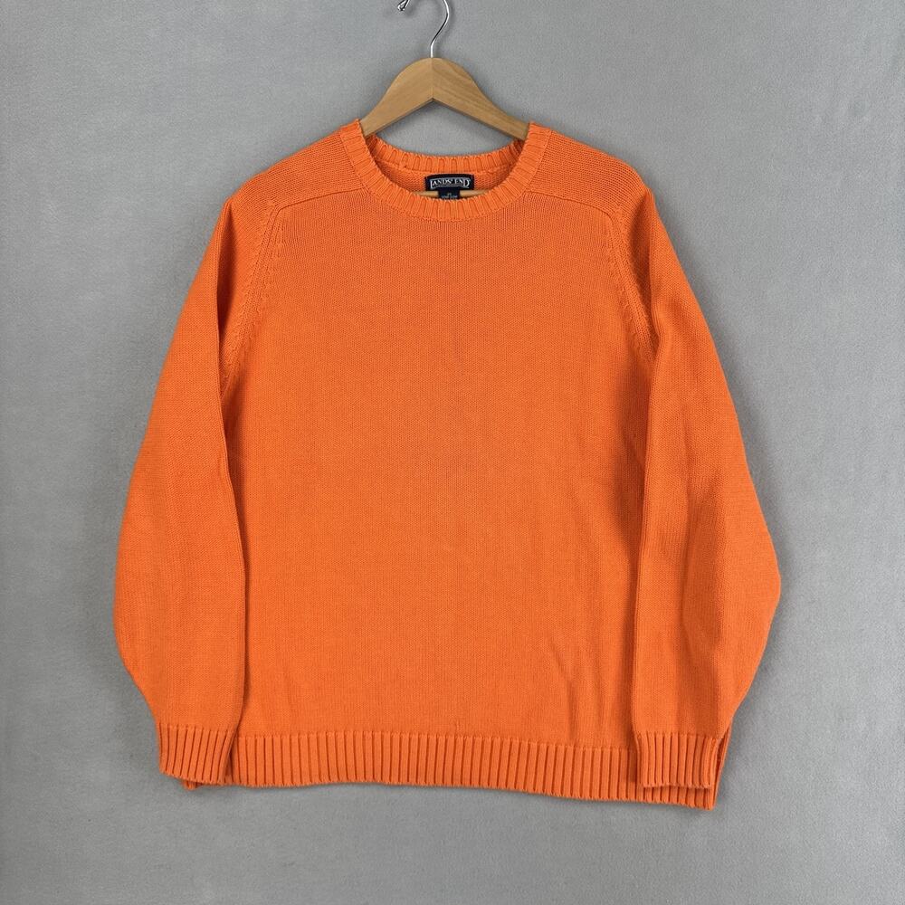 Vintage Lands' End Sweater Womens 2X Orange Crewneck Knit Long Sleeve Japan